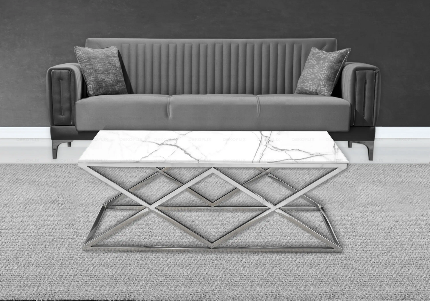 Banc capitonné velours gris chromé design ERLY