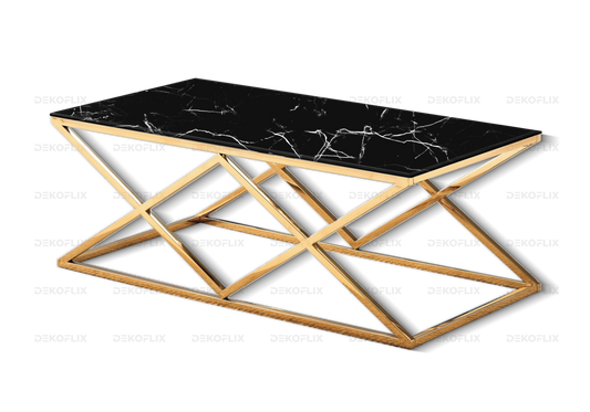 Table basse dorée marbre noir design ERLY - DEKOFLIX