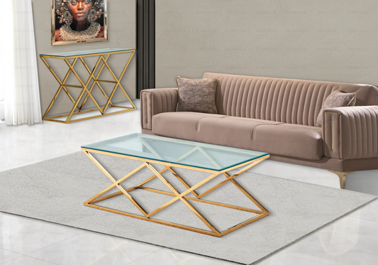 Table basse dorée en verre design design ERLY - DEKOFLIX