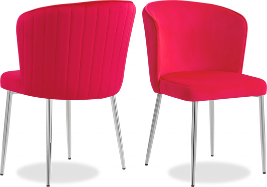 Chaise chromée velours fuchsia DIVA - Lot de 4