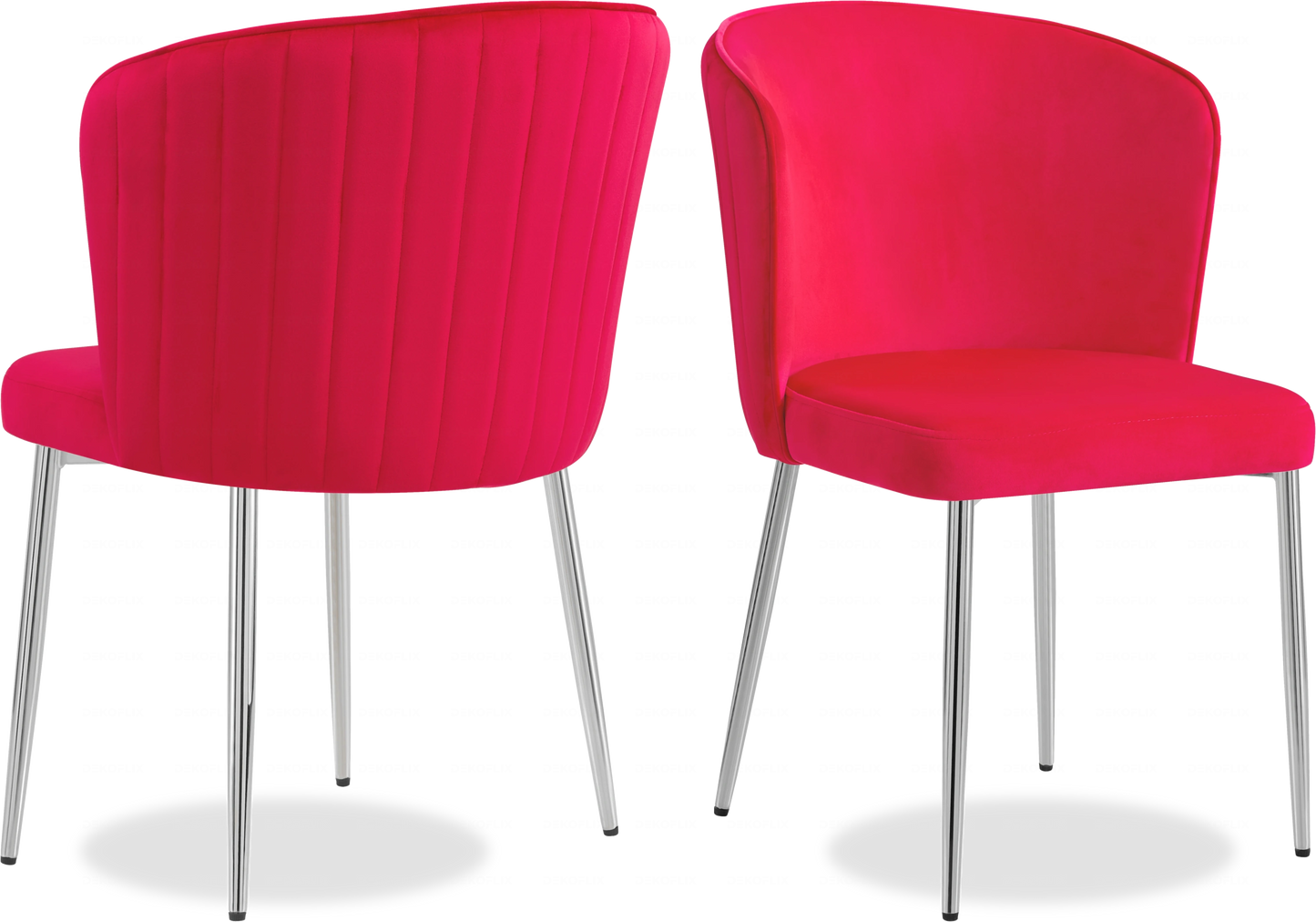 Salle à manger marbre noir et Chaises velours fuchsia chromé ERLY