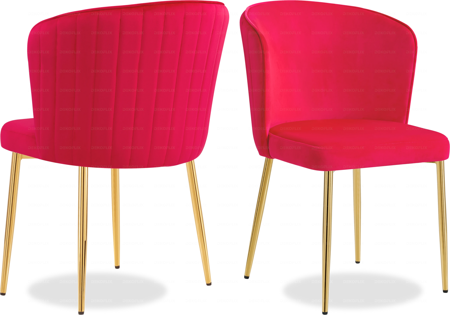 Salle à manger marbre blanc et Chaises velours fuchsia doré ERLY