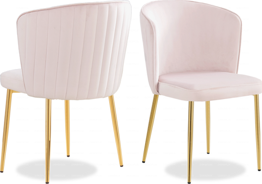 Chaise dorée velours rose DIVA - Lot de 4