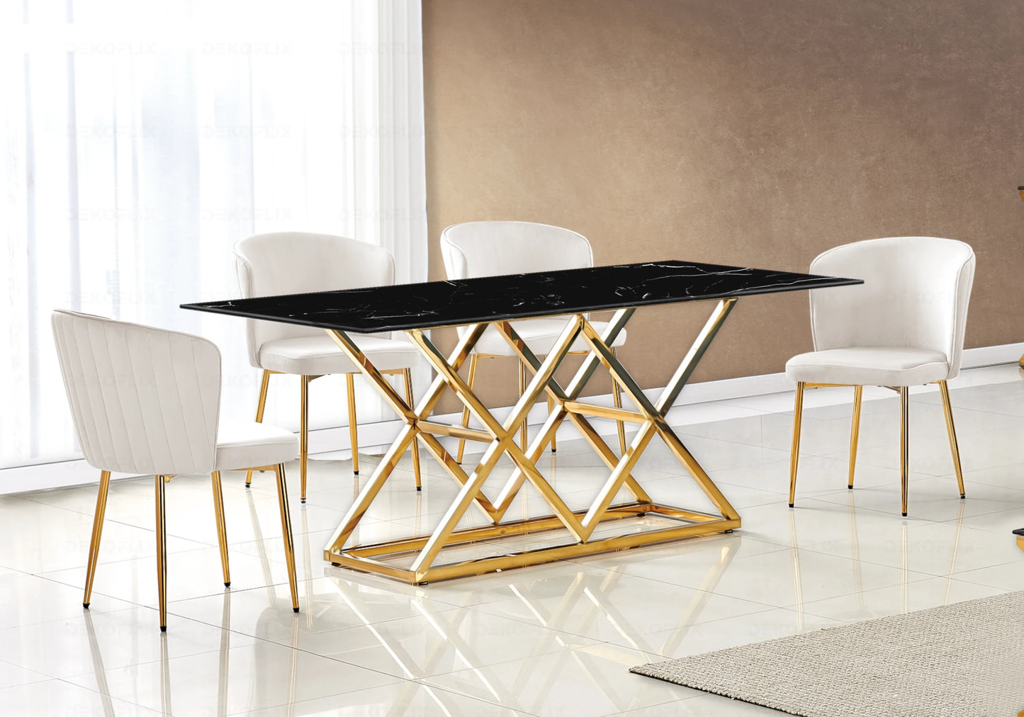 Table a manger dorée marbre noir design ERLY