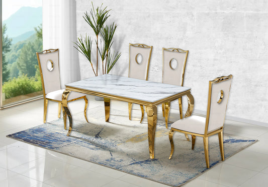 Table à manger marbre beige pied doré – NEO
