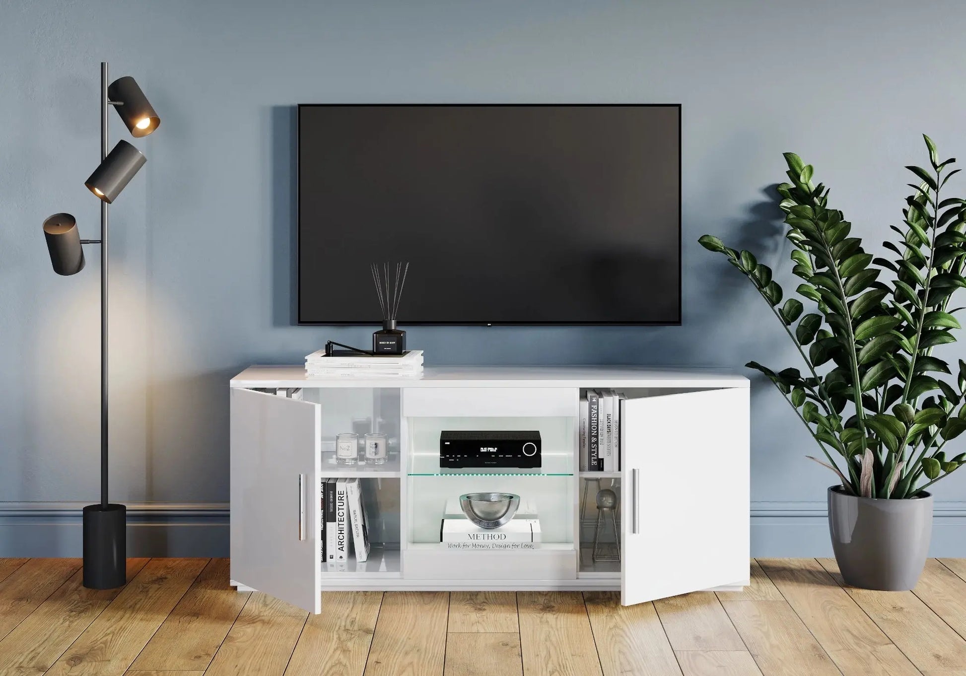 Enseble meuble TV laqué blanc VENERE Italian TL