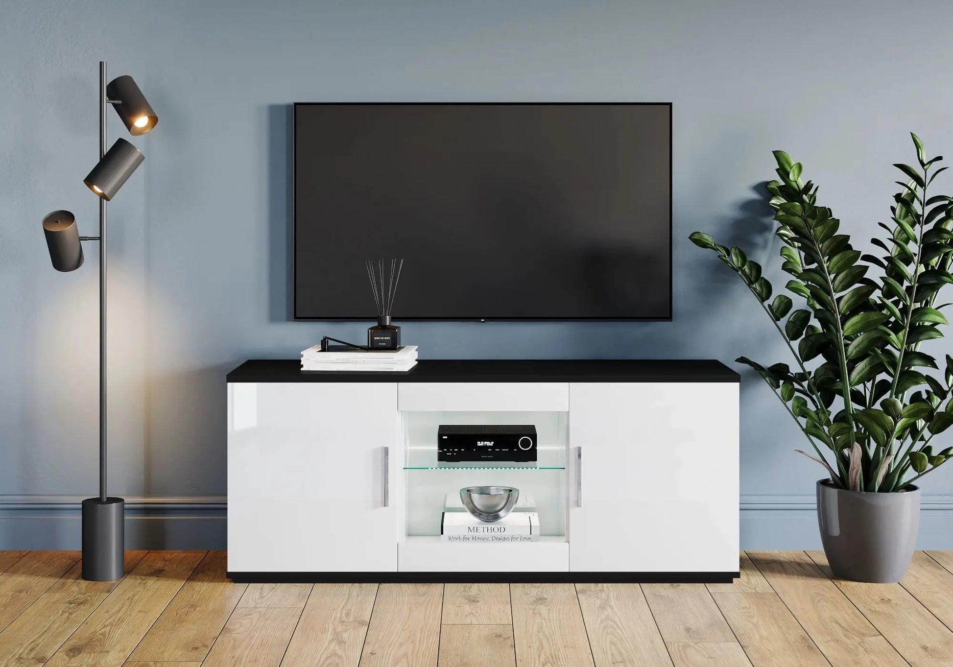 Enseble meuble TV laqué noir blanc VENERE Italian TL