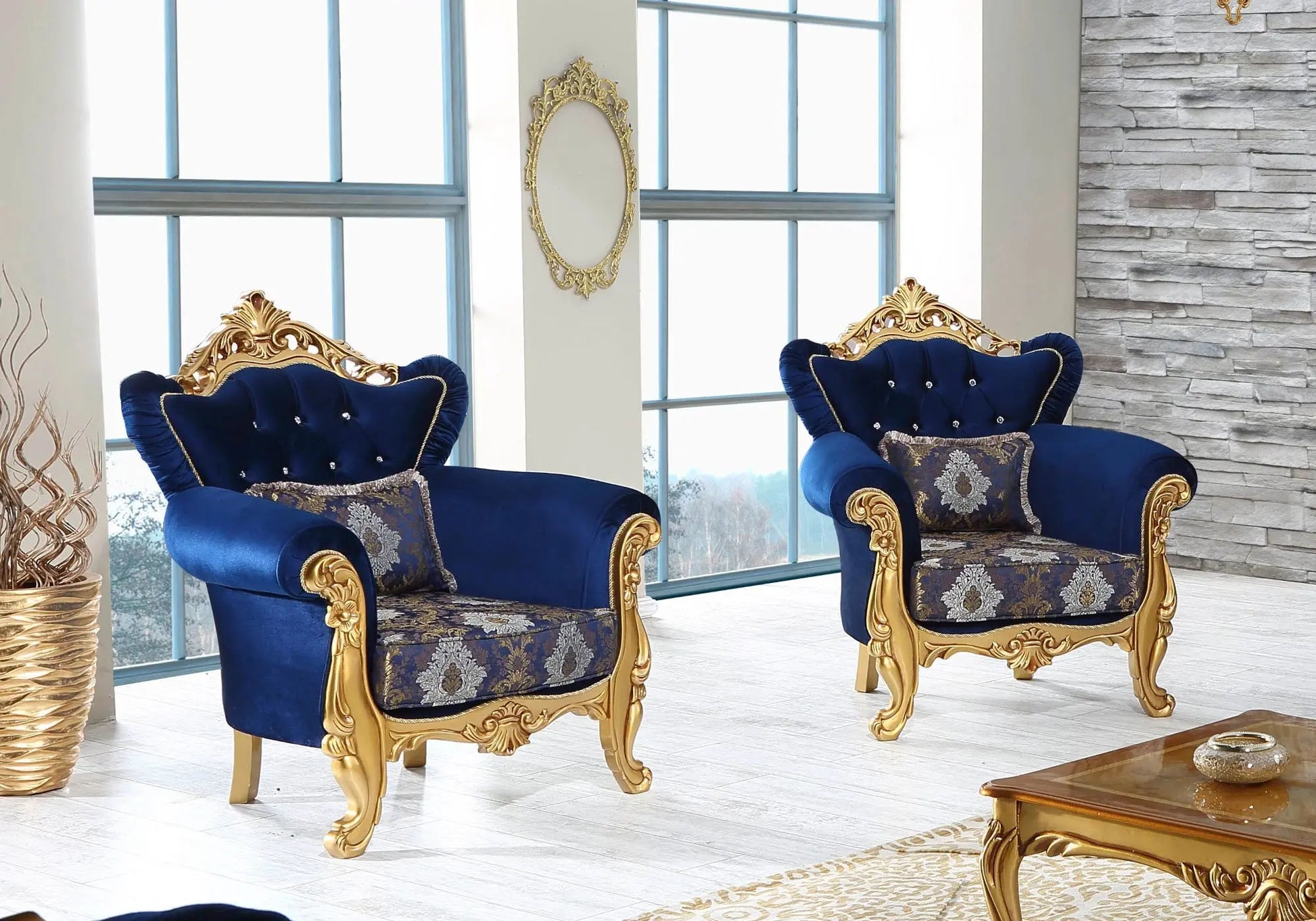 Ensemble canapé baroque blue marine VENUS kelekci.com