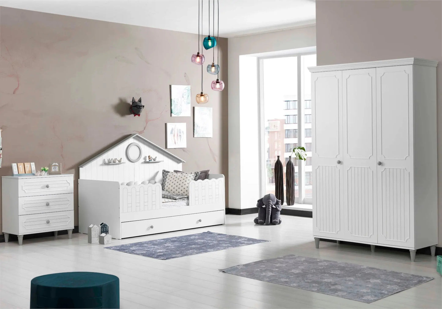 Ensemble chambre bébé fille Montessori gris ALVIN élégant