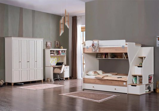 Ensemble chambre jeune lit superposé beige ATLAS moderne