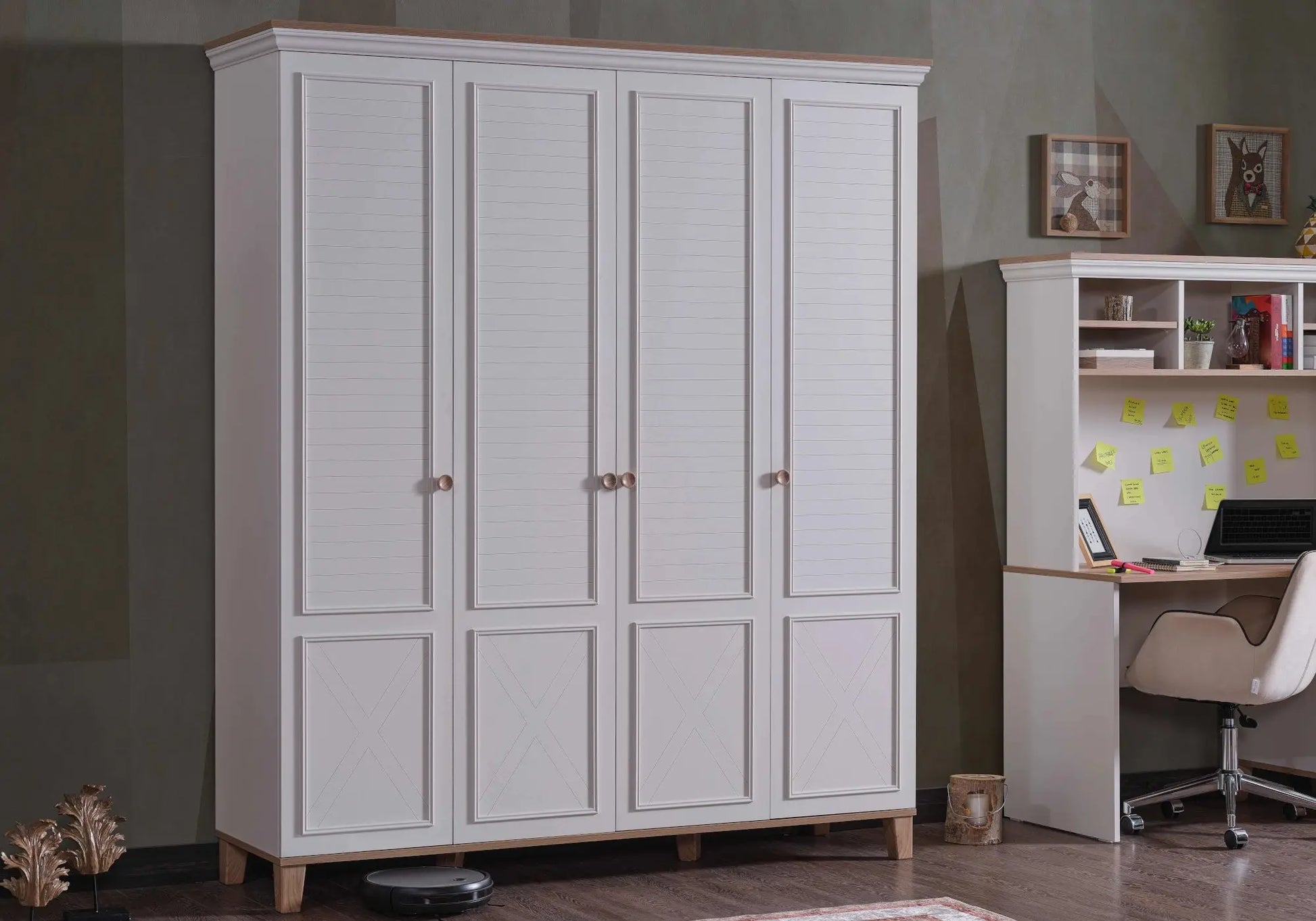 Ensemble chambre jeune lit superposé beige ATLAS kelekci.com