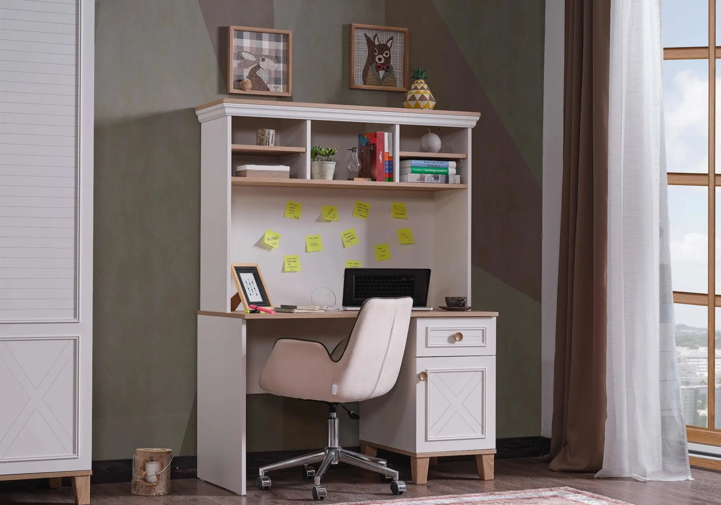 Ensemble chambre jeune lit superposé beige ATLAS kelekci.com