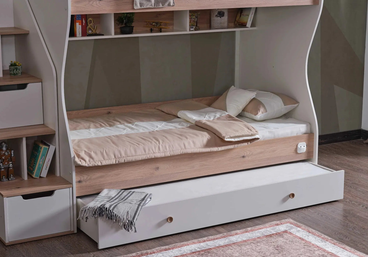 Ensemble chambre jeune lit superposé beige ATLAS kelekci.com