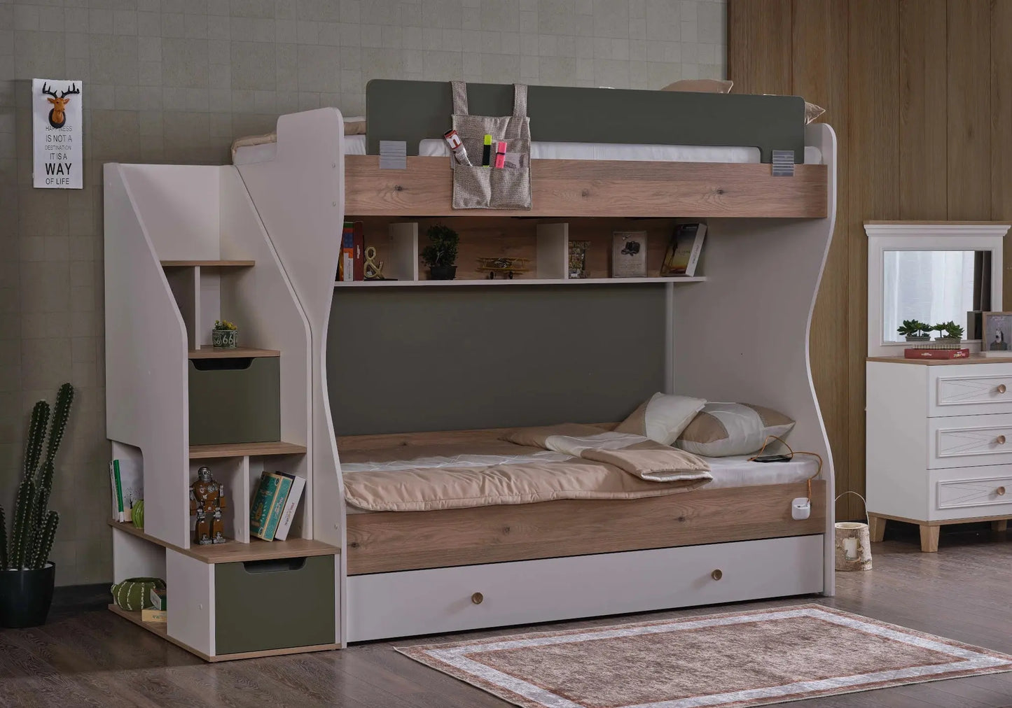 Ensemble chambre jeune lit superposé vert ATLAS kelekci.com