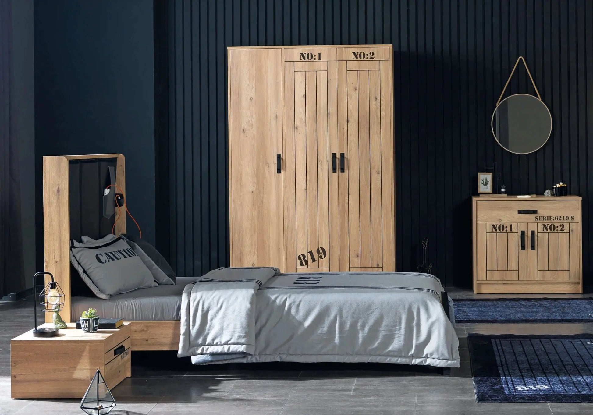 Ensemble complet de chambre moderne chêne DARK kelekci.com