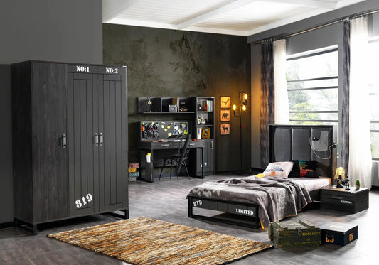 Ensemble chambre moderne anthracite DARK avec rangement optimisé