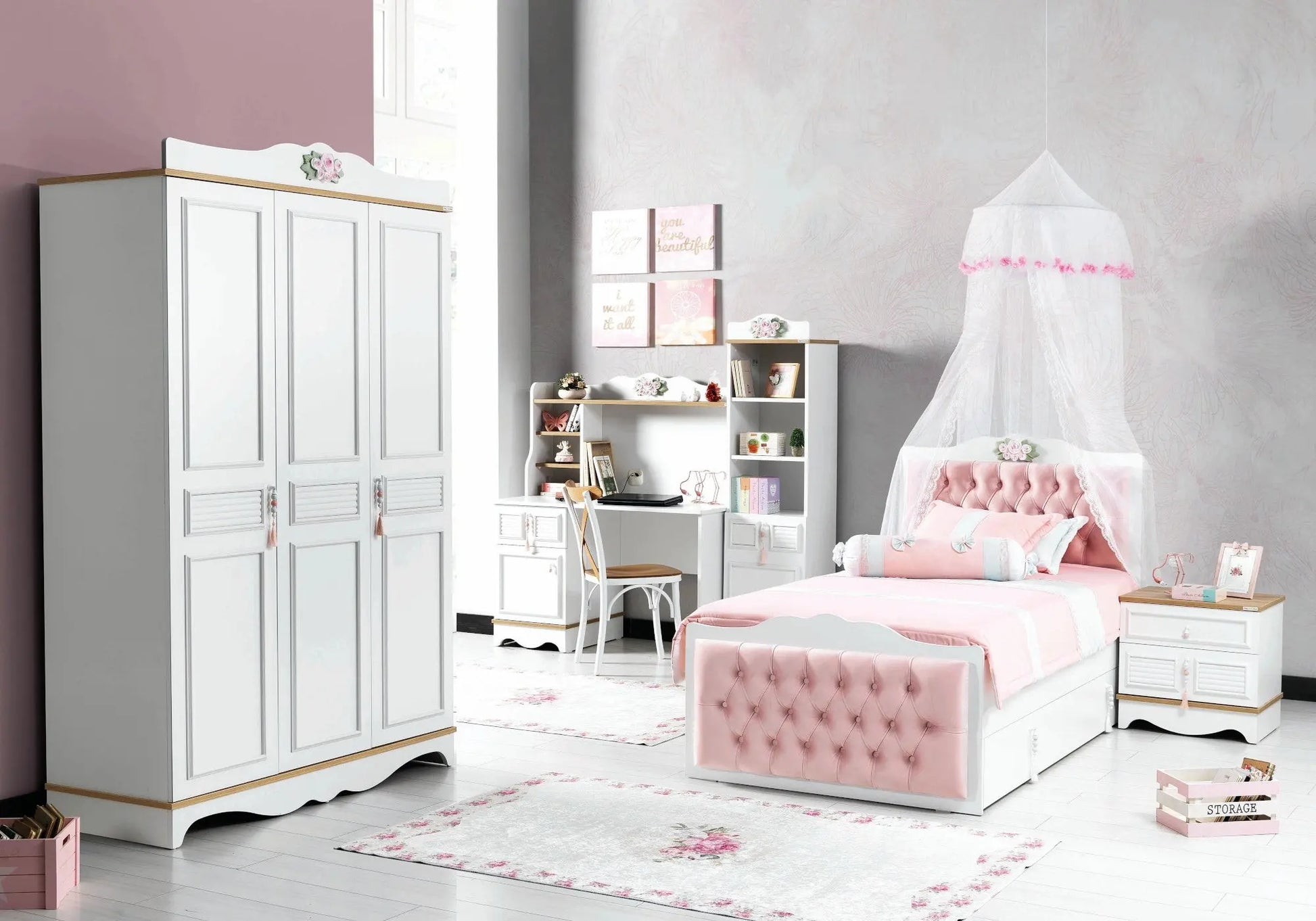 Chambre moderne rose LUNA: élégance et fonctionnalité pour les jeunes