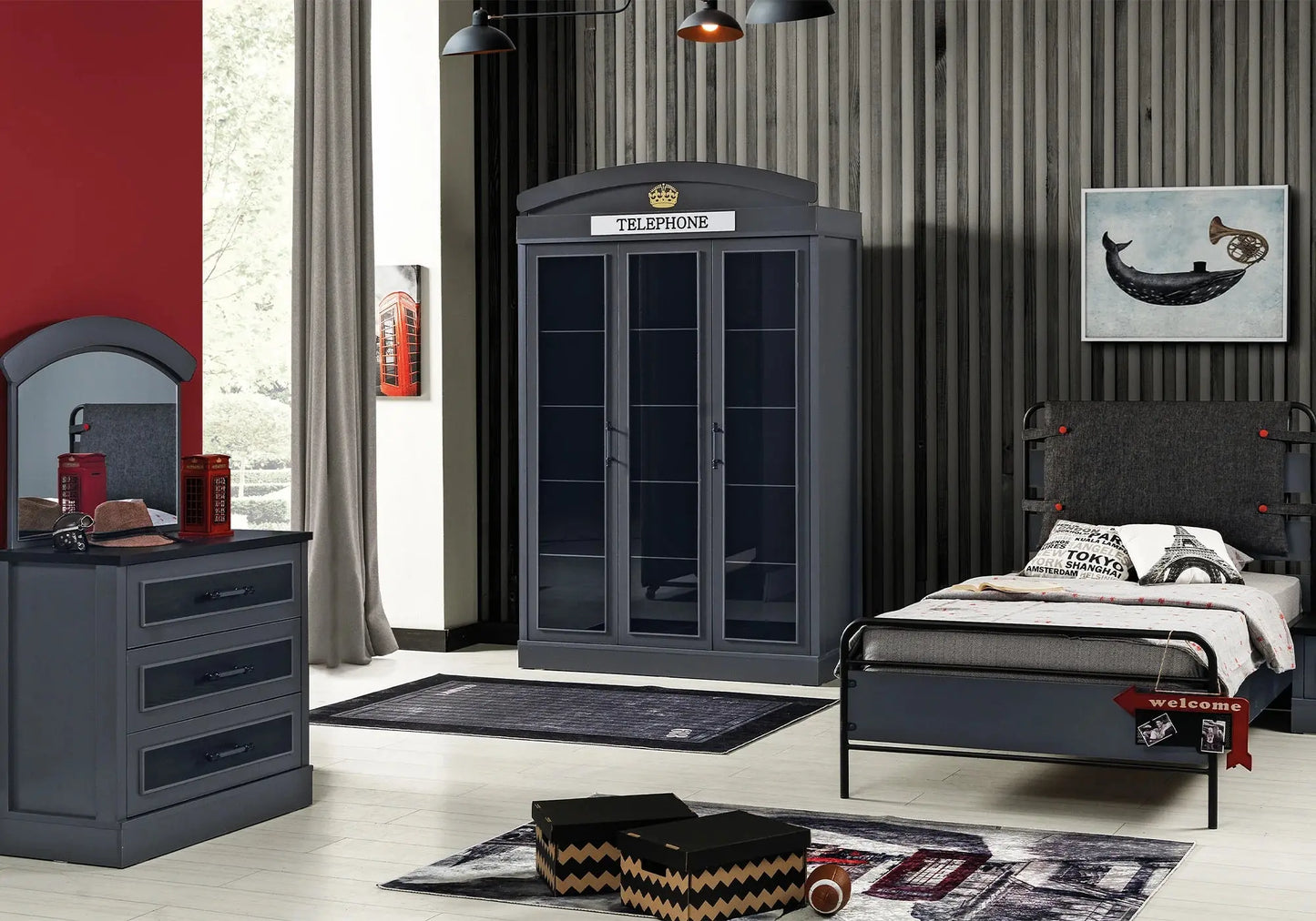 Ensemble de chambre pour jeune gris LONDON kelekci.com