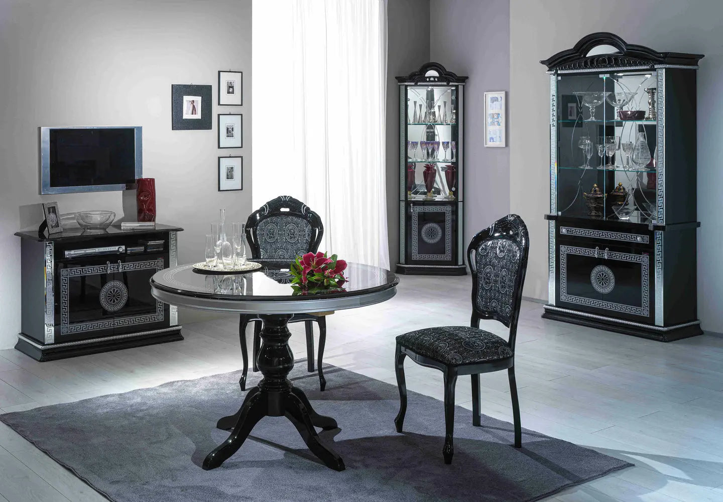 Ensemble meuble tv laquée Noir argent ALİA Made in Italy