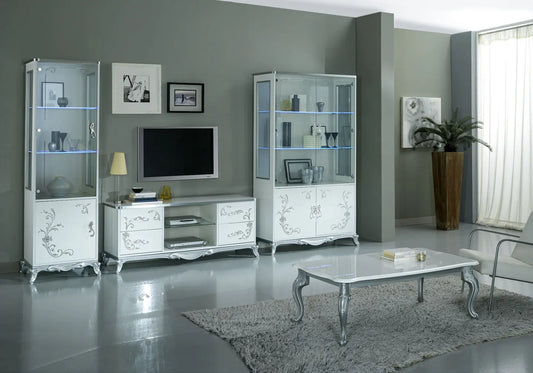 Ensemble meuble tv laquée argent blanc LENA Made in Italy