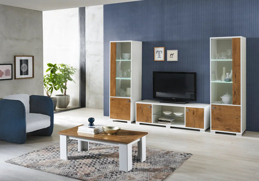 Ensemble meuble tv laquée brun blanc SARAH Made in Italy