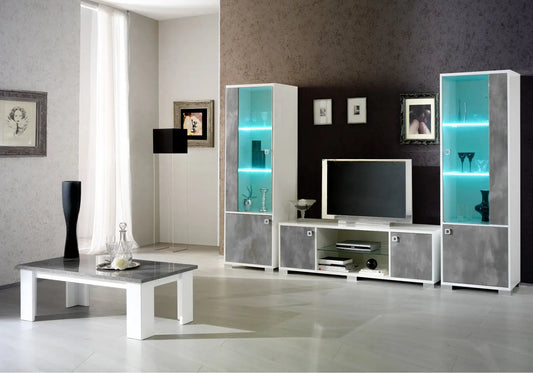 Ensemble meuble tv laquée gris blanc SARAH Made in Italy