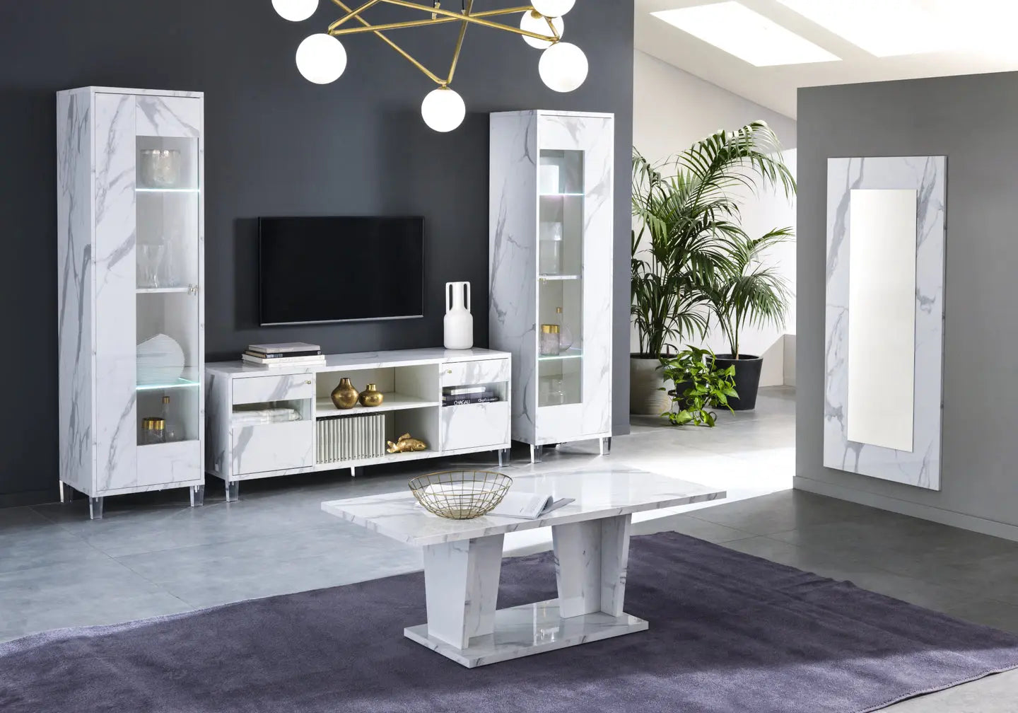 Ensemble meuble tv marbre blanc ELSA Made in Italy