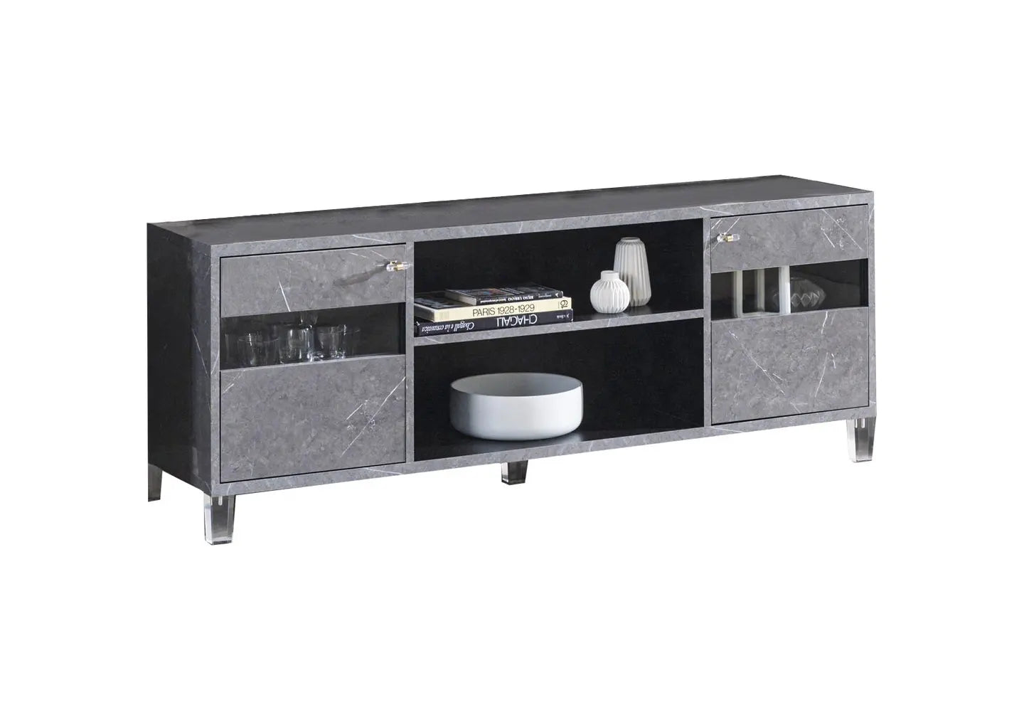 Ensemble meuble tv marbre gris ELSA Made in Italy