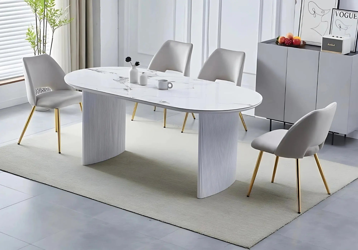 Table rectangulaire moderne en céramique marbre beige