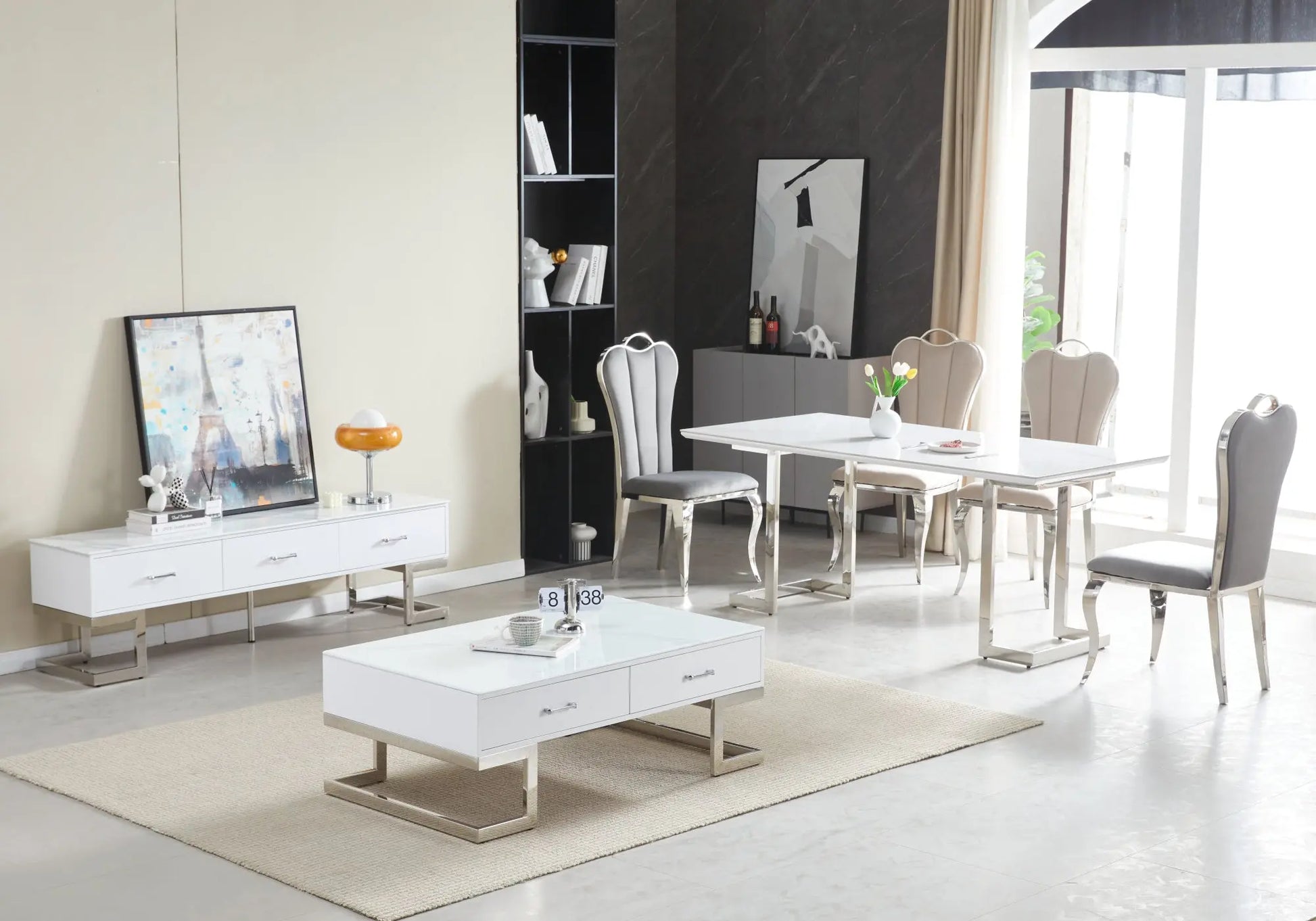 Ensemble table chaise céramique marbre blanc ODEL New Design