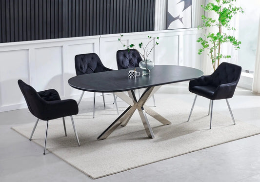 Ensemble table et chaises en céramique noir OTHO pour un intérieur élégant