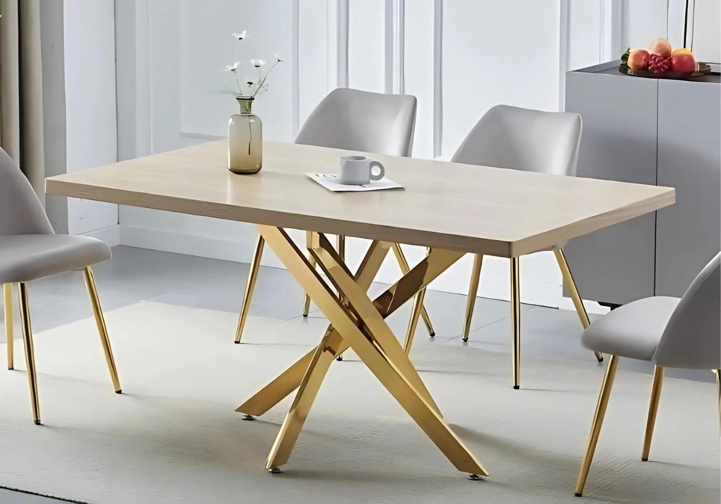 Ensemble table chaise doré bois chêne JOY New Design