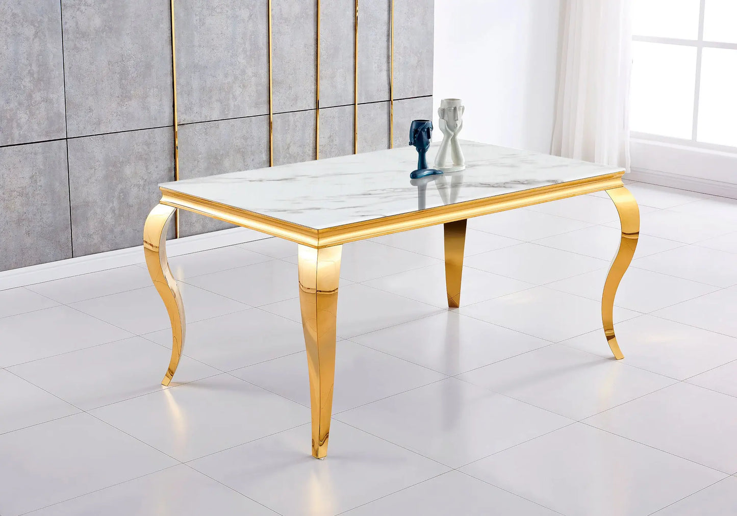 Ensemble table chaise dorée marbre blanc NEO New Design