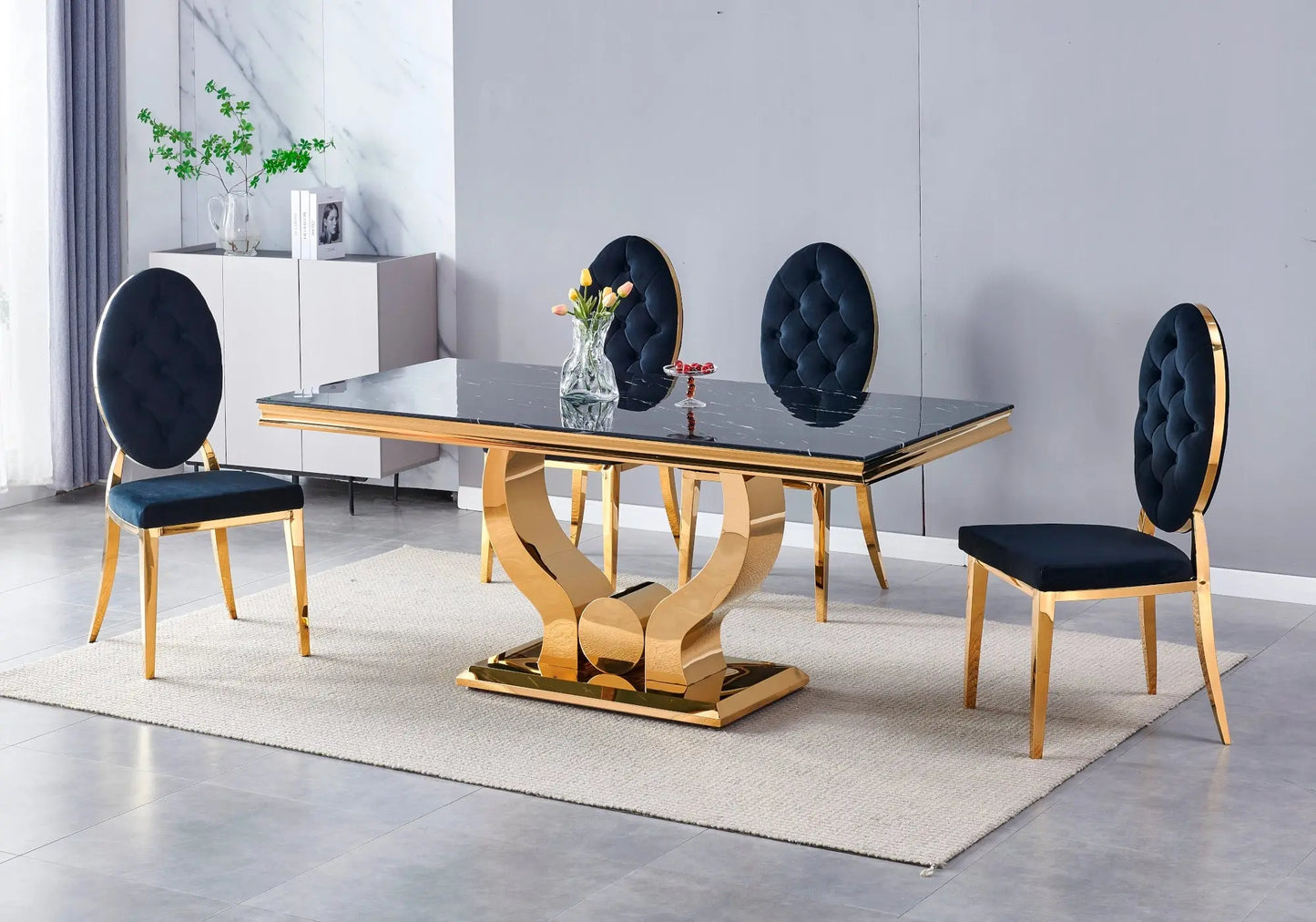 Ensemble table chaise marbre noir doré NEA - DEKOFLIX