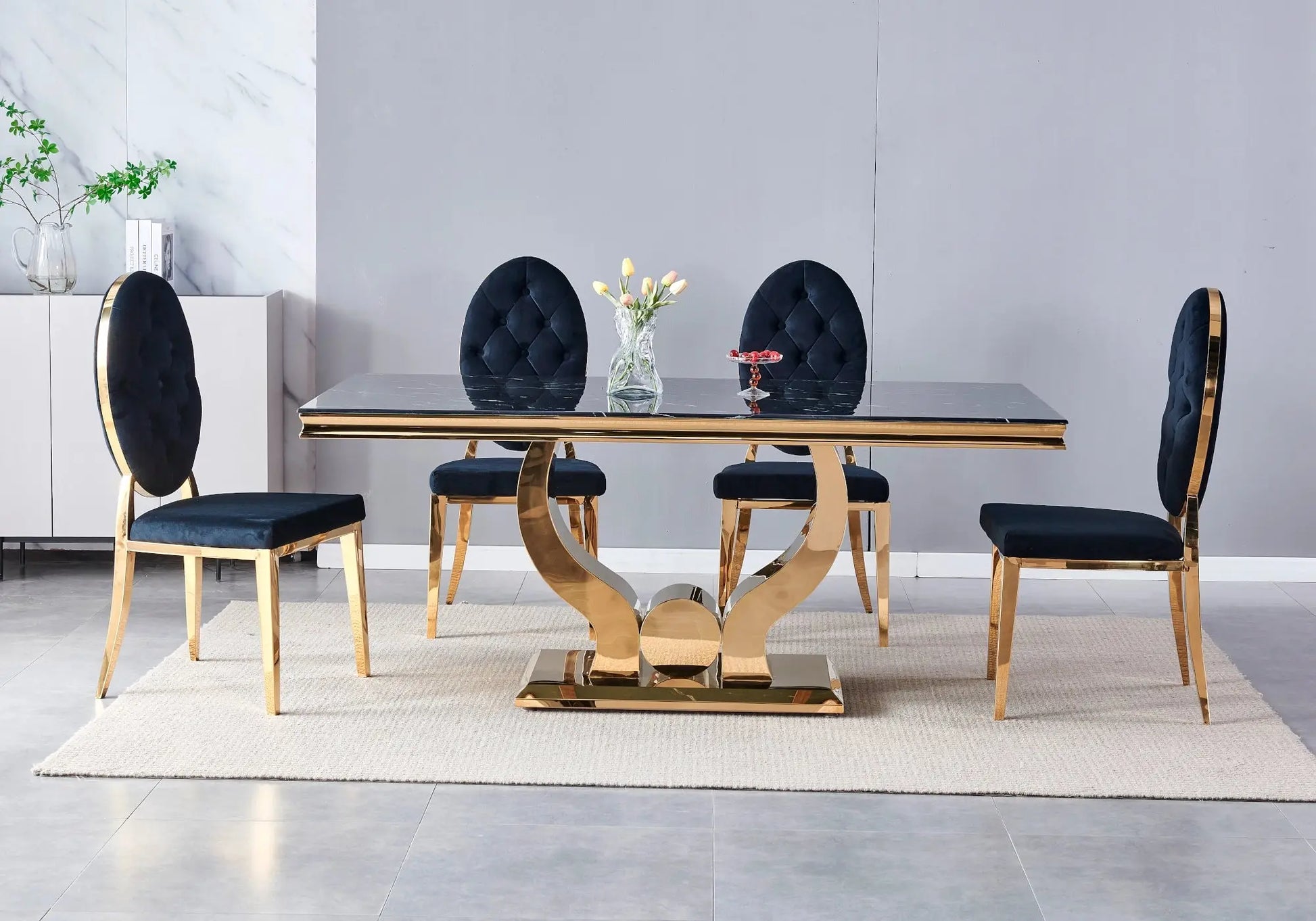 Ensemble table chaise marbre noir doré NEA New Design