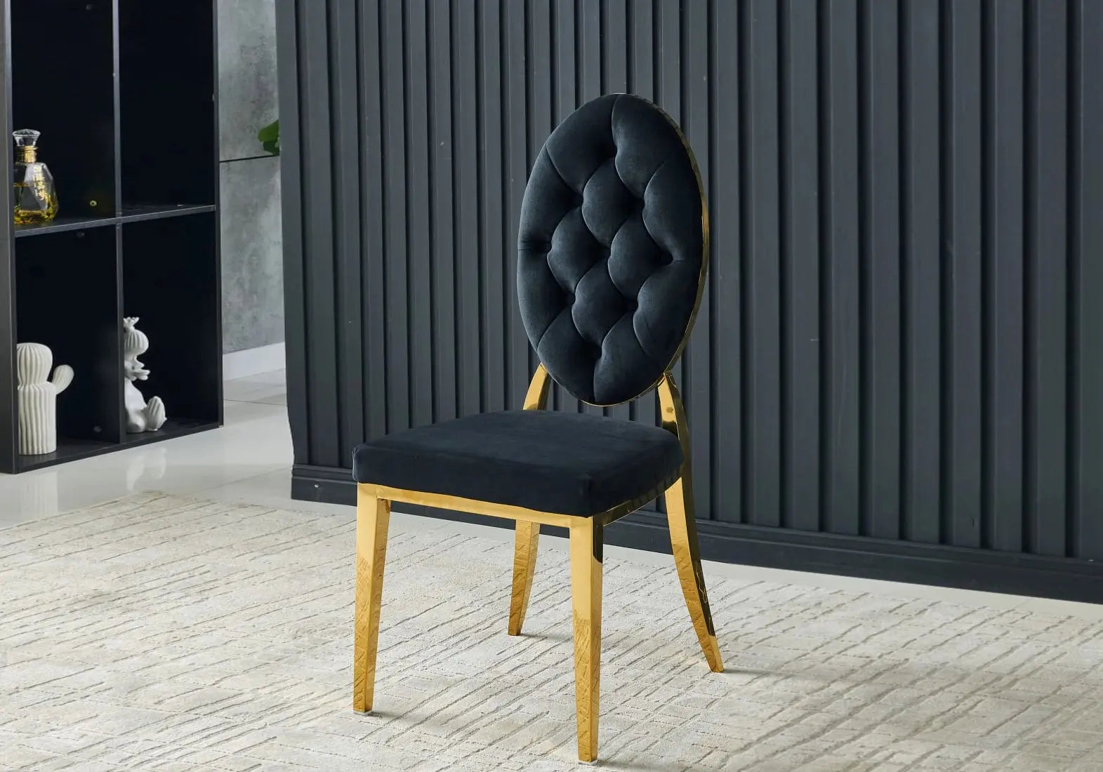 Ensemble table chaise marbre noir doré NEA New Design