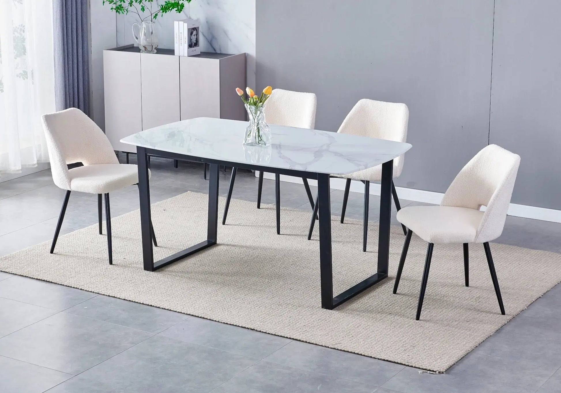 Ensemble table chaise noire marbre beige LYLY New Design
