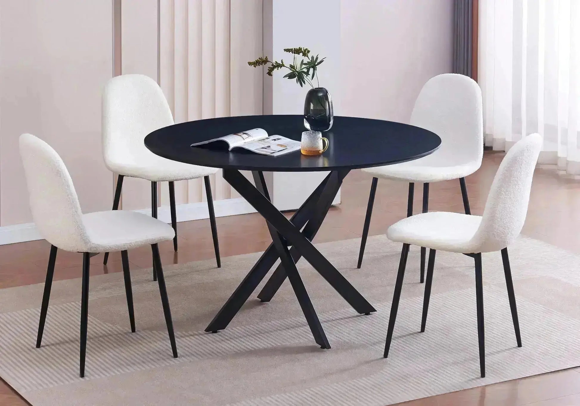 Ensemble table chaise ronde bois noir OLA New Design