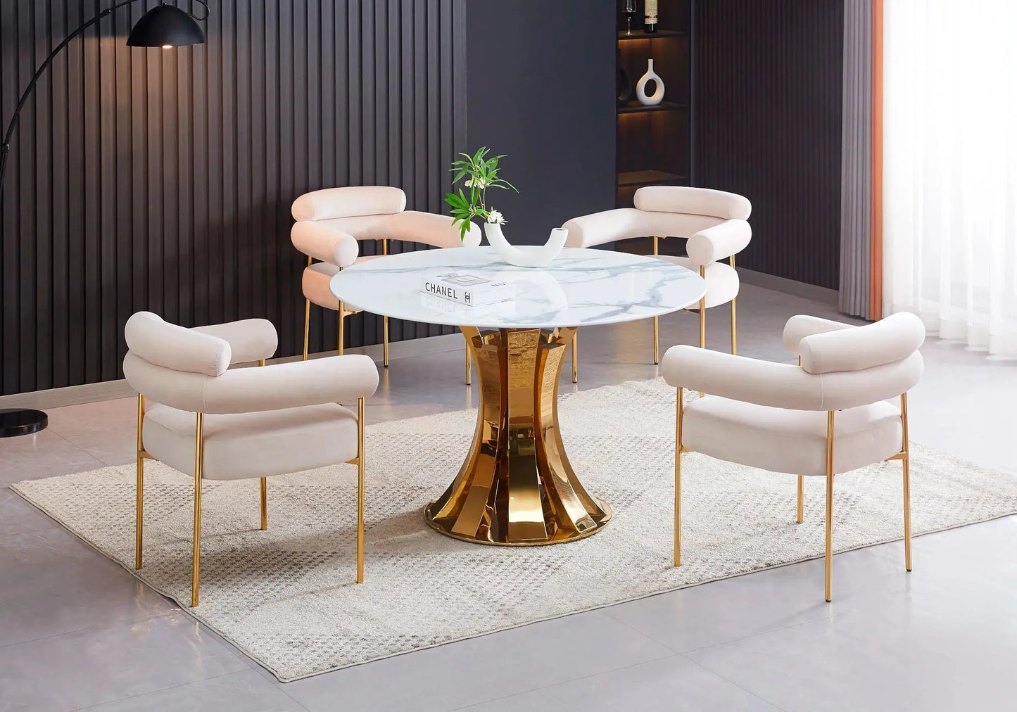 Ensemble table chaises dore céramique marbre SIDY New Design