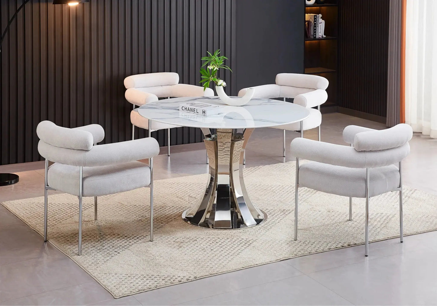 Ensemble table chaises dore céramique marbre SIDY New Design