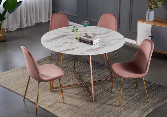 Ensemble table et chaises laiton velours rose GINA New Design