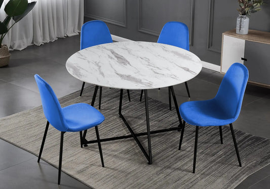 Ensemble table et chaises noires velours bleu GINA New Design