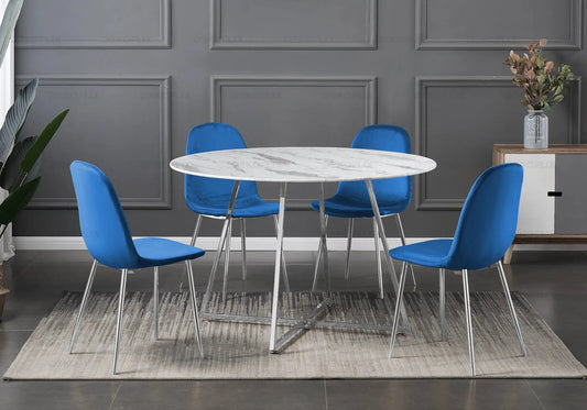 Ensemble table et chaises velours bleu GINA New Design