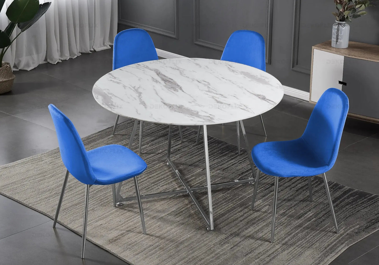 Ensemble table et chaises velours bleu GINA New Design