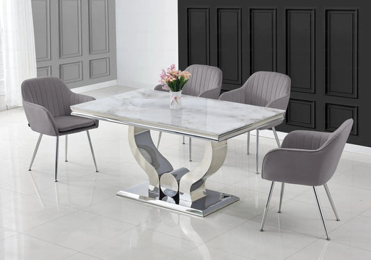 Ensemble table marbre beige et chaises anthracite NEA New Design