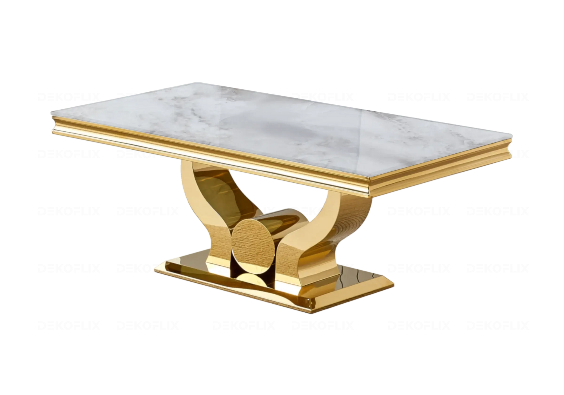 Ensemble table marbre beige et chaises beige doré NEA New Design