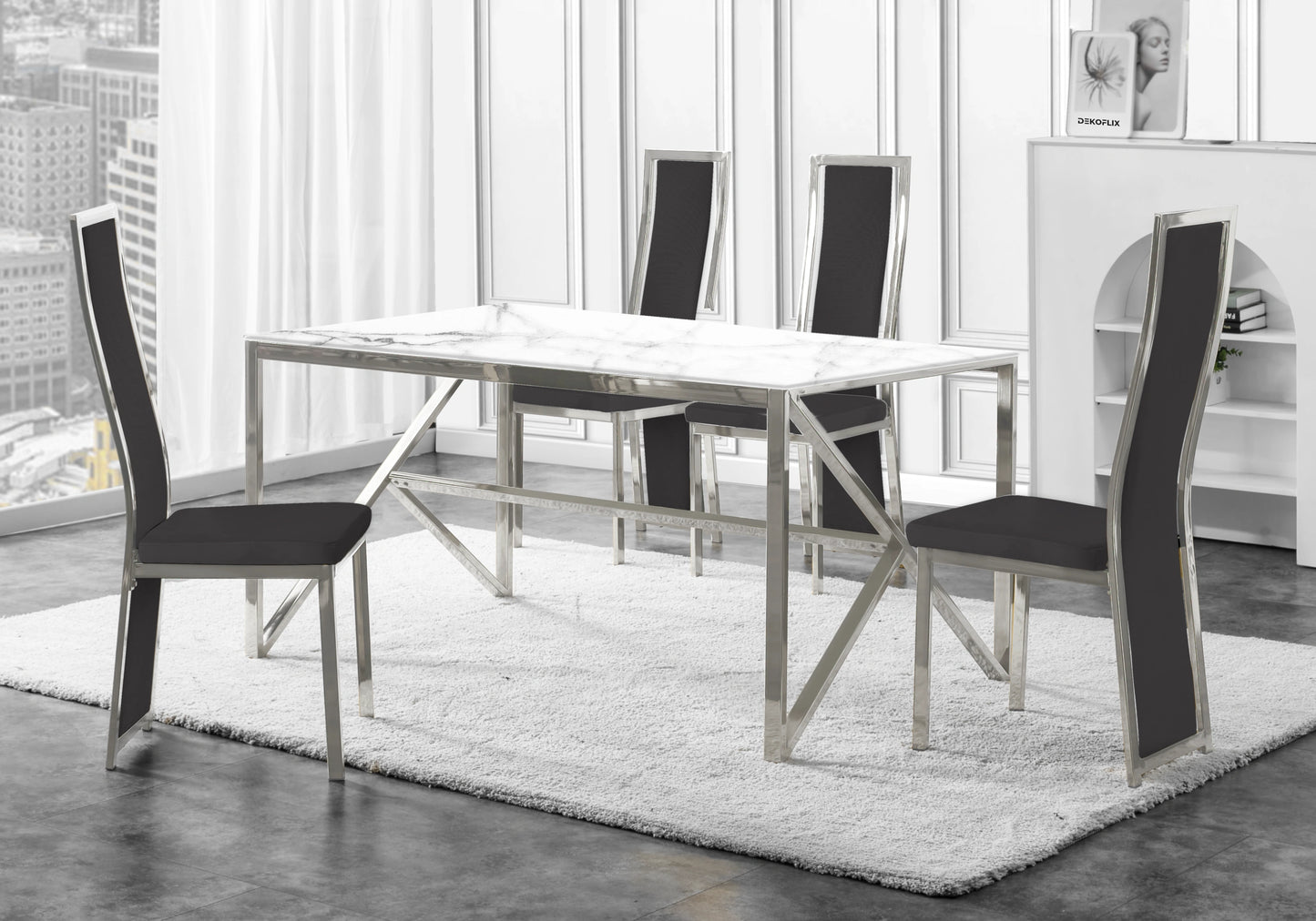 Chaise argentée velours gris design – Dia x6
