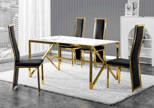 Chaise dorée simili noir moderne – Dia x6