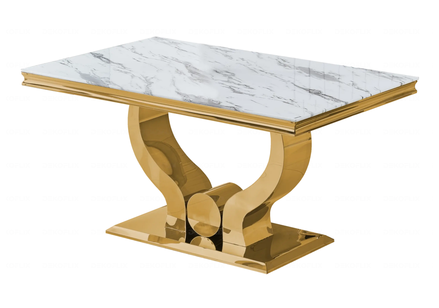 Ensemble table marbre blanc et chaises anthracite doré NEA New Design