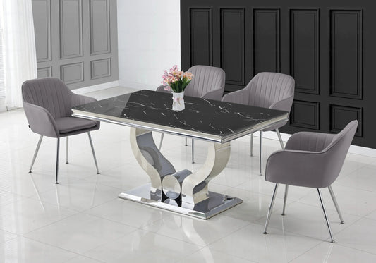 Ensemble table marbre noir et chaises anthracite NEA New Design